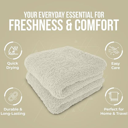 DAN RIVER 24 Pack Cotton Wash Cloths Set for Showering [12x12] Ivory | Lighter Weight, Quick to Dry, Super Soft & Absorbent Face Towels, Hotel Quality, Perfect for Bathroom, Gym, Spa