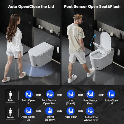 TDH Smart Toilet,Heated Toilet Bidet with Warm Water Auto Flushing Sprayer & Dryer,Modern Toilets for Bathroom Foot Sensor,Night Light LED Display