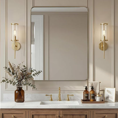 Gold Bathroom Mirrors for Over Sink, 28x36 Inch Brushed Brass Wall Mirror, Rectangular Metal Framed Vanity Mirror -Modern Clean Design with Superior Stainless Steel Frame