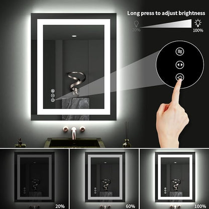 LOAAO 24"X30" LED Bathroom Mirror with Lights, UL Listed | Anti-Fog, Dimmable, 3 Color Temperature, Backlit + Front Lit, Memory Function, Tempered Glass