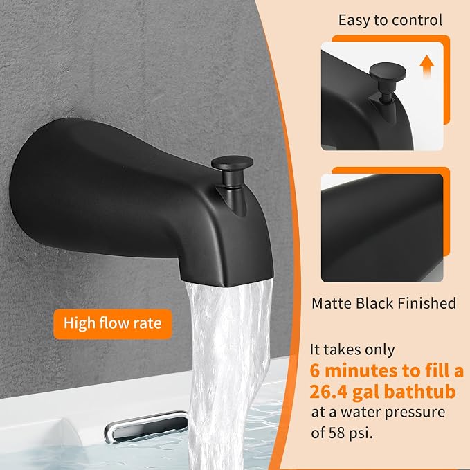 Tub Shower Faucet Set Valve Included with 8-Inch Rain Shower Head and Tub Spout Single-Handle Tub and Shower Trim Kit Matte Black