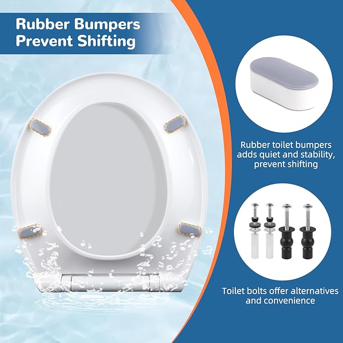 iFealClear Round Toilet Seat Soft Close with Cover, Toilet Seat Replacement with Non-Slip Toilet Bolts and Bumpers, Compatible with Kohler, American Standard, TOTO, One-Click Release, White