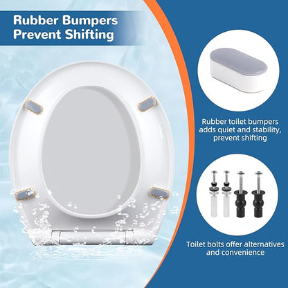 iFealClear Round Toilet Seat Soft Close with Cover, Toilet Seat Replacement with Non-Slip Toilet Bolts and Bumpers, Compatible with Kohler, American Standard, TOTO, One-Click Release, White