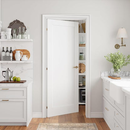 SMARTSTANDARD 30" x 80" Slab Door, Solid Core Interior Door, Pre-Assembled | 1-Panel without Hardware Kit, White Primed Shaker for Pantry, Bathroom, Laundry, Paintable Surface