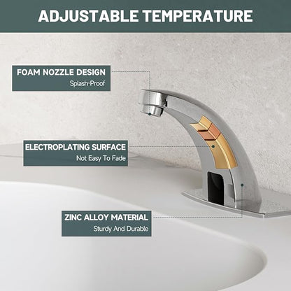 Touchless Bathroom Sink Faucet, Greenspring Motion Automatic Sensor Faucet, Hands Free Vanity Faucets with Hole Cover Plate, Modern Commercial with Control Box and Temperature Mixer, Chrome