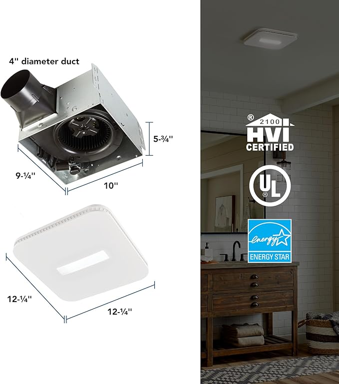 Broan-NuTone AER80CCTK CleanCover Bath Fan, 80 CFM, 0.7 Sone, with Selectable CCT LED Light, Energy Star, White