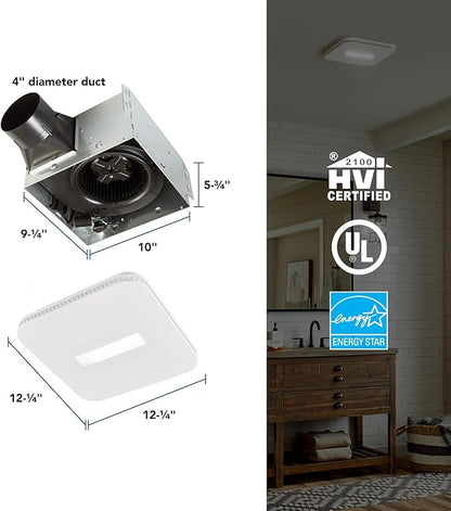 Broan-NuTone Bathroom Exhaust Fan – Retrofit Design Replaces Existing Fan Without Attic Access, Quiet 1.0 Sones, 110 CFM, Powerful Ventilation with 4 Selectable CCT Light Settings for a Modern Look