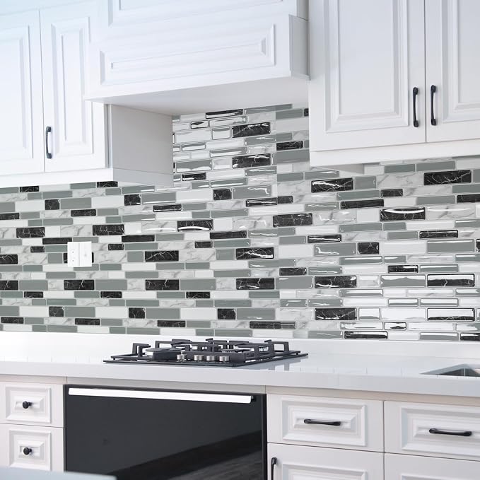 Art3d 12 x 12 Inch Vinyl Peel and Stick Backsplash, 20-Pack, Marble Grey | Waterproof, Lightweight, Self Adhesive, Easy to Install, No Residue, for Kitchen & Bedroom Decor, Ideal for Recently Moved