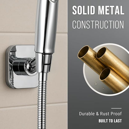 G-Promise Metal Handheld Shower Head Holder, No-Drill Install (Chrome) | Adhesive or Drilled Installation, Wide Adjustment Range Fits All Family Heights, Firmly Secure Showerhead, Easy to Install