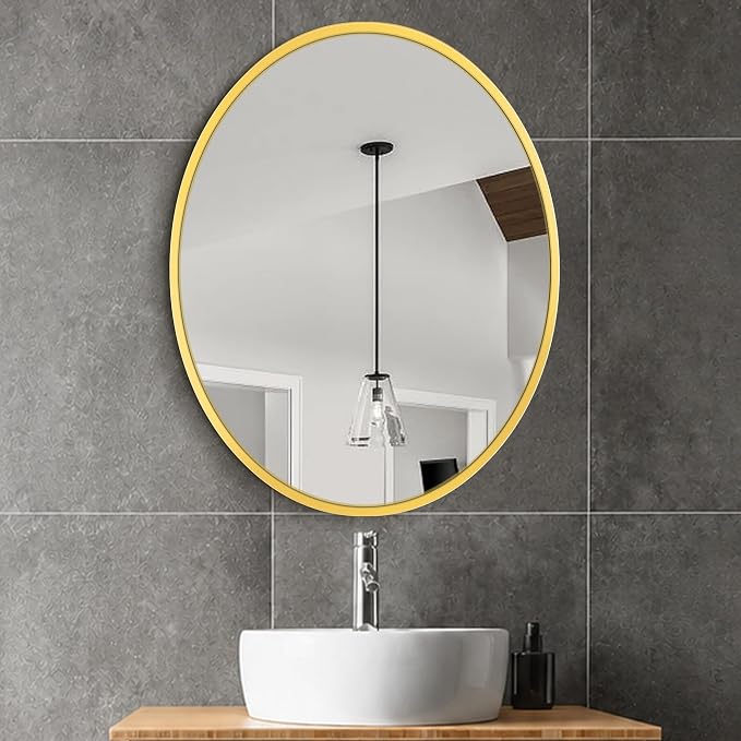 28x22 Gold Oval Bathroom Mirror for Over Sink, Aluminum Frame | HD Reflection No Distortion, Aluminum Frame, Mounting Hardware for Vertical or Horizontal Mount