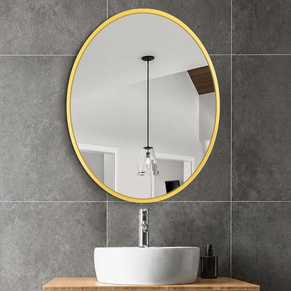 28x22 Gold Oval Bathroom Mirror for Over Sink, Aluminum Frame | HD Reflection No Distortion, Aluminum Frame, Mounting Hardware for Vertical or Horizontal Mount