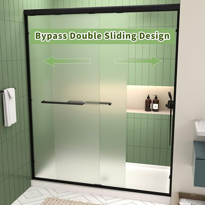 44-48" W x 72" H Double Sliding Shower Door with Frosted Glass, Matte Black | Semi-Frameless Bypass Shower Doors for Walk-in Shower, 6mm Frosted SGCC Tempered Glass Nano Coating, Reversible Installation