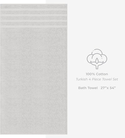 American Soft Linen Luxury 4 Piece Bath Towel Set, 600 GSM 100% Cotton Turkish Bath Towels for Bathroom, 27x54 in Large Bathroom Shower Towels, Silver Grey