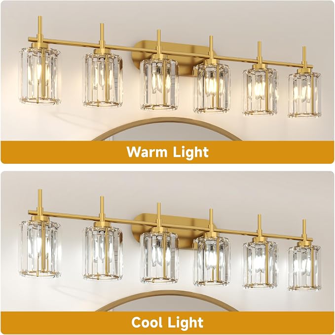 Hasipu Bathroom Vanity Light Fixtures, 8-Light Brushed Gold Vanity Wall Light Bar with Clear Glass Shade, Lighting Fixtures Over Mirror for Bathroom Bedroom Living Room Hallway Cabinet Porch