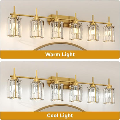 Hasipu Bathroom Vanity Light Fixtures, 8-Light Brushed Gold Vanity Wall Light Bar with Clear Glass Shade, Lighting Fixtures Over Mirror for Bathroom Bedroom Living Room Hallway Cabinet Porch
