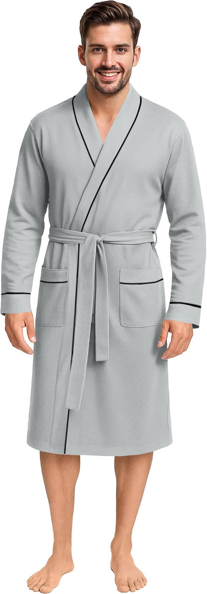 Cotton Blend Lightweight Knit Robe for Men Soft Loungewear Bathrobe