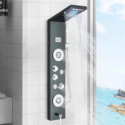 FUZ Shower Panel Tower System, Stainless Steel 6 Functions Shower Panel System with LED Fancy Rain Shower Head and Handheld, Adujstable Rain Massage Body Jets and Tub Spout, Matte Black Shower Tower