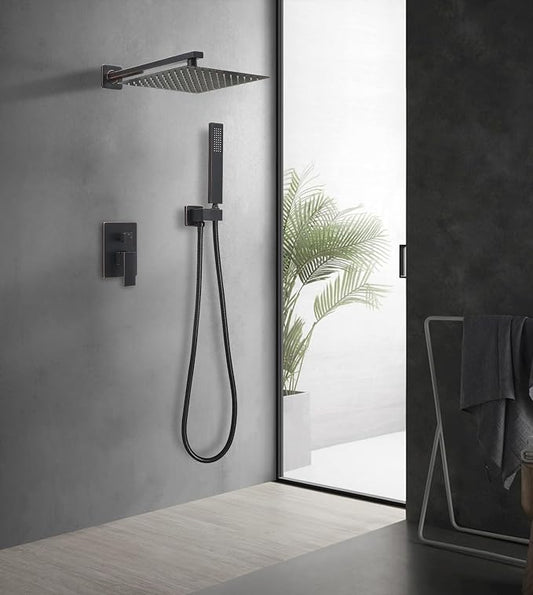 Oil Rubbed Bronze Shower System 10 Inch Bathroom Luxury Rain Mixer Shower Combo Set Wall Mounted Rainfall Shower Head and Handheld System Shower Faucet Rough-in Valve Body and Trim Kit