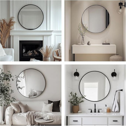 Large Round Mirror, 30 inch Circle Mirror, Matte Black Metal Frame | High Definition,Waterproof,Rust-resistant, Round Mounted Mirrors for Bathroom,Living Room,Bedroom,Hallyway,Vanity,Wall Décor
