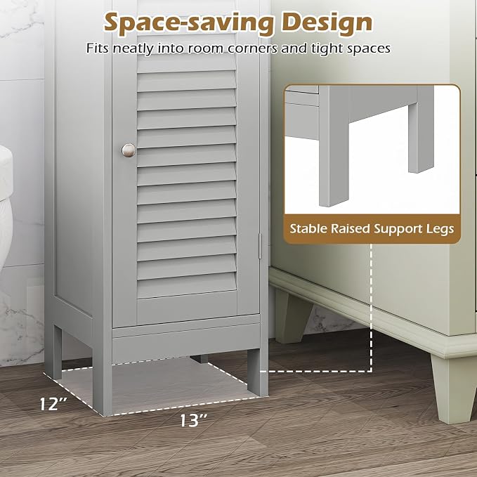 GIANTEX Bathroom Floor Storage Cabinet with Door and Drawer, Grey | Freestanding Side Cabinet with 3-Height Adjustable Shelf, Slim Cupboard, Storage Organizer Cabinet for Bedroom Living Room