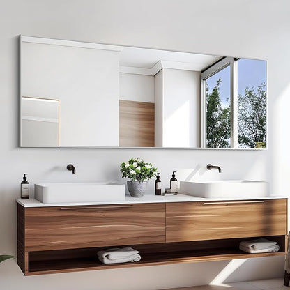 KOCUUY Large Silver Mirror, 60"x24" Rectangle Bathroom Mirror for Wall, HD Tempered Glass, Anti-Rust Frame, Modern Design for Bathroom, Bedroom, Living Room, Entryway