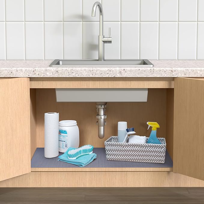 Con-Tact Brand Under Sink Mat, Waterproof Mat for Under Kitchen Sink, Bathroom, and Laundry Room, Non-Adhesive and Durable Shelf Liner, Easy to Clean, 24" x 48", Blue Woven