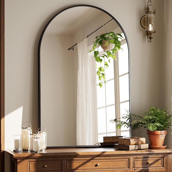 HARRITPURE Arched Bathroom Mirror 30"x48" Black Large Wall Mounted Mirror | Vanity Aluminum Alloy Frame Arch Wall Mirror for Living Room, Bedroom, Entryway