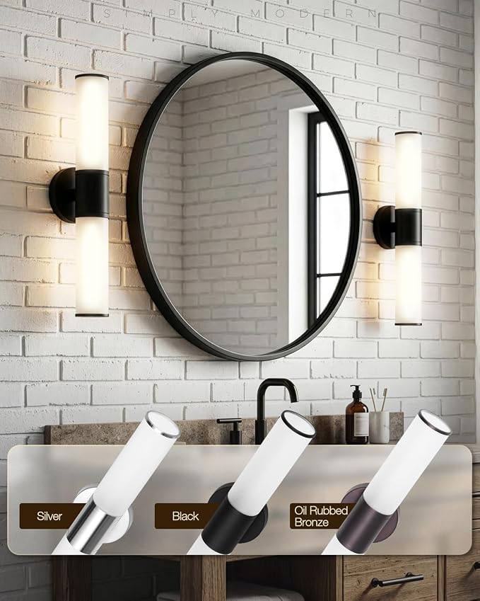 2-Light Bathroom Vanity Lighting Fixture, Black Wall Sconce with Opal White Glass, E26 Stocket Indoor Wall Lamp, Modern Mirror Light
