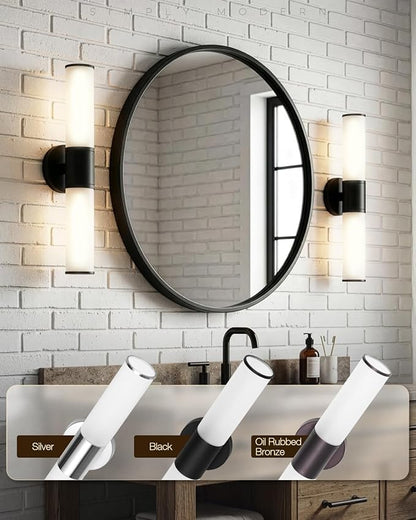 2-Light Bathroom Vanity Lighting Fixture, Black Wall Sconce with Opal White Glass, E26 Stocket Indoor Wall Lamp, Modern Mirror Light