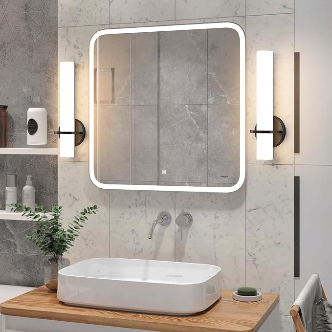 Wall Sconce Light - 15 inch Modern Black Bathroom Light Fixtures Wall Sconces Set of Two Dimmable LED Sconce Lighting, 15W 3000K Wall Light with Acrylic Shade for Bedroom Stairway Living Room