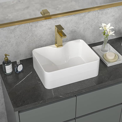 Sarlai Vessel Sink Rectangular - 16"x12" Rectangle Vessel Sink White Ceramic Porcelain Above Counter Bathroom Vanity Lavatory Restroom Bathroom Vessel Sink Basin