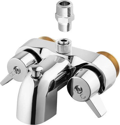 Bathcock Clawfoot Tub Shower Diverter Kit, 3 3/8" Centers, Vintage Bathtub Faucet, MIP Inlet, Shower Riser Outlet, Chrome