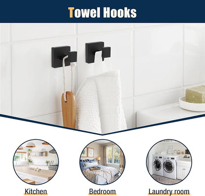 10 Pcs Matte Black Bathroom Hardware Accessories Set 23.6 Inch Wall Mounted | Bath Towel Bar Kit with Square Towel Racks Ring and Towel Hooks, Paper Holder, 304 Stainless Steel