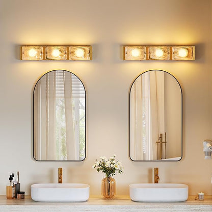 Tribesigns 3-Light Vanity Fixtures, Curved Cloud Glass Lampshades Gold Copper Plate, Modern Bathroom Wall Lighting Fixtures Over Mirror, 3CCT LED Vanity Lights (22-Inch, 3000K/4000K/5000K, Dimmable)