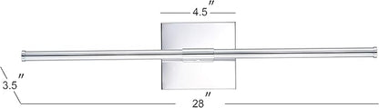 JONATHAN Y 28" Chrome Modern Dimmable Integrated LED Wall Sconce, Metal Vanity Light for Bathroom Mirror Bedroom Hallway, Sleek Hardwired Wall Lamp Fixture, 3000K JYL7022A