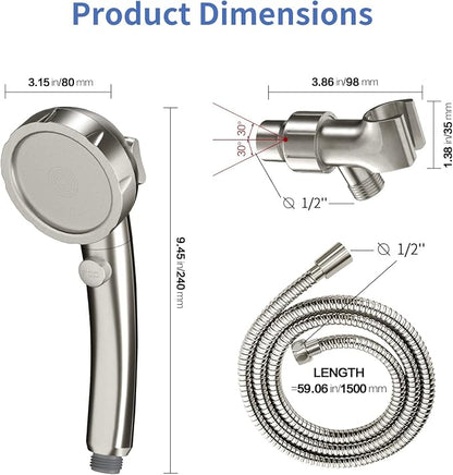 SINGSUO High Pressure Handheld Shower Head, On Off Switch (Brushed Nickel) | Detachable Shower Head, 3 Spray Modes Shower Massager Handheld with Hose and Adjustable Angle Bracket