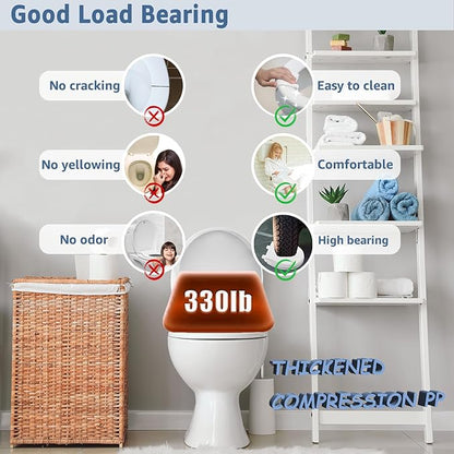 Round Toilet Seat Soft Close 16.5'',Standard Universal Toilet Lid Round with PP Material Safe,Easy to Clean and Install,Ergonomic design,Never Loosens,2 Years Support,White Plastic