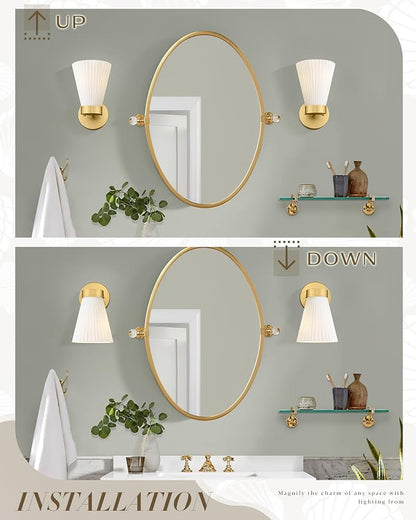 Gold Wall Sconce, HWH Single Wall Light Fixture Brushed Gold Wall Lamp with Frosted Milk White Striped Glass Shade, Modern Indoor Wall Sconce for Kitchen Bedroom Schoolhouse, 5HZG97B BG