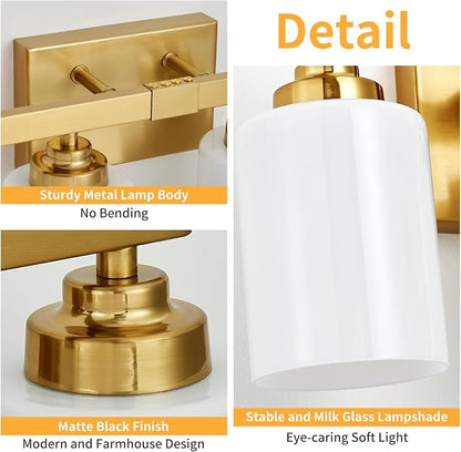 Bathroom Light Fixtures, Vanity Light Over Mirror Gold 4-Light Fixture | Modern bathroom vanity light fixture with metal frame, ideal for mirrors, bedrooms and hallways. Fits E26 bulbs.