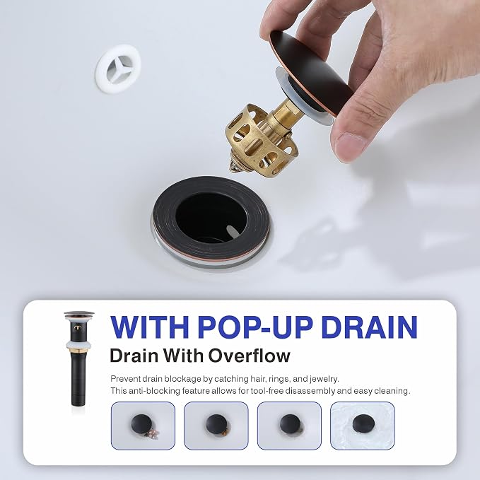 Bathroom Faucet with Sprayer, Oil Rubbed Bronze Single Hole Pop-Up Drain | Kablle Single Handle Pull Out 1 or 3 Hole Laundry Bar Basin Faucet with Deck Plate, KBL-7002ORB-CL