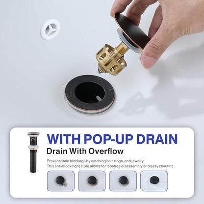 Bathroom Faucet with Sprayer, Oil Rubbed Bronze Single Hole Pop-Up Drain | Kablle Single Handle Pull Out 1 or 3 Hole Laundry Bar Basin Faucet with Deck Plate, KBL-7002ORB-CL
