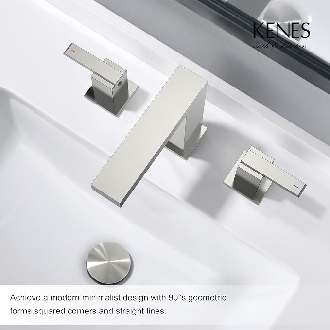 Brushed Nickel 8 Inch Widespread Bathroom Faucet 2 Handle 3 Hole | Bathroom Sink Faucet with Pop Up Drain & Supply Lines, Lead-Free cUPC & NSF Certified, 8 Inch Faucet for Vanity Restroom Sink