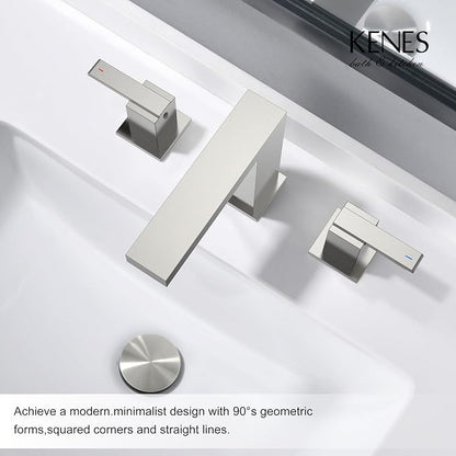 Brushed Nickel 8 Inch Widespread Bathroom Faucet 2 Handle 3 Hole | Bathroom Sink Faucet with Pop Up Drain & Supply Lines, Lead-Free cUPC & NSF Certified, 8 Inch Faucet for Vanity Restroom Sink