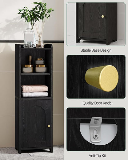 Hzuaneri Bathroom Storage Cabinet, Narrow Toilet Paper Cabinets with Doors | Small Corner Floor Cabinet with Doors and Adjustable Shelf, Bathroom Organizer for Small Spaces, Black BC39704X