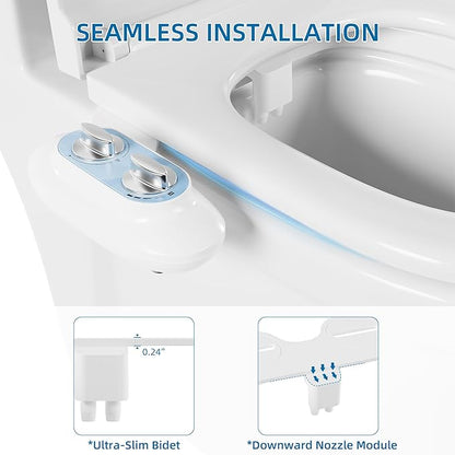 Ultra-Slim 3-in-1 Bidet Attachment for Toilet, Self-Cleaning Dual Nozzles for Posterior & Feminine Wash, Adjustable Water Pressure, Easy Install (Blue)