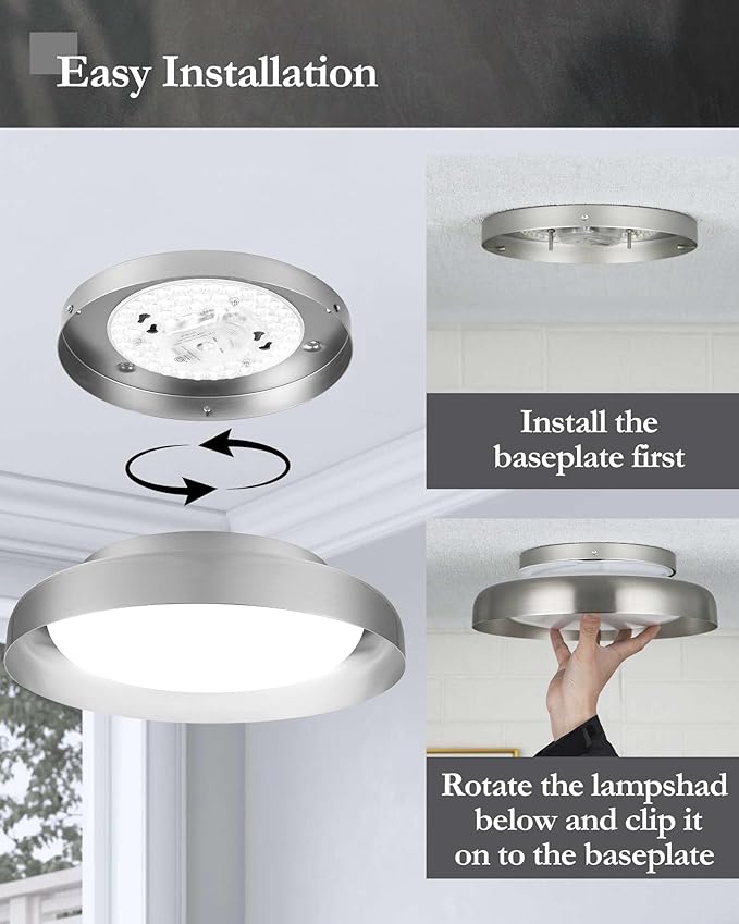 Ken & Ricky Flush Mount Ceiling Light Fixture, Led Dimmable 24w for Bedroom Kitchen Bathroom Laundry Hallway Entryway,Remote Control (Brushed Nickel,12Inch,1PK)