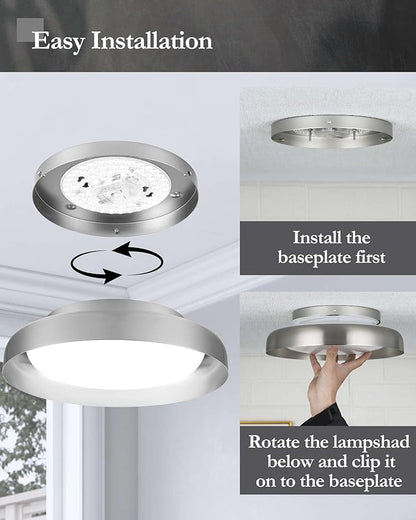 Ken & Ricky Flush Mount Ceiling Light Fixture, Led Dimmable 24w for Bedroom Kitchen Bathroom Laundry Hallway Entryway,Remote Control (Brushed Nickel,12Inch,1PK)