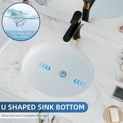 Undermount Bathroom Sink Oval, Hugsleek Interior Bowl Size 18 x 15 inch White Porcelain Ceramic Vessel Sink Under Counter Oval Exterior size 20x16in Bath Sink Bowl Basin Lavatory Vanity Fireclay