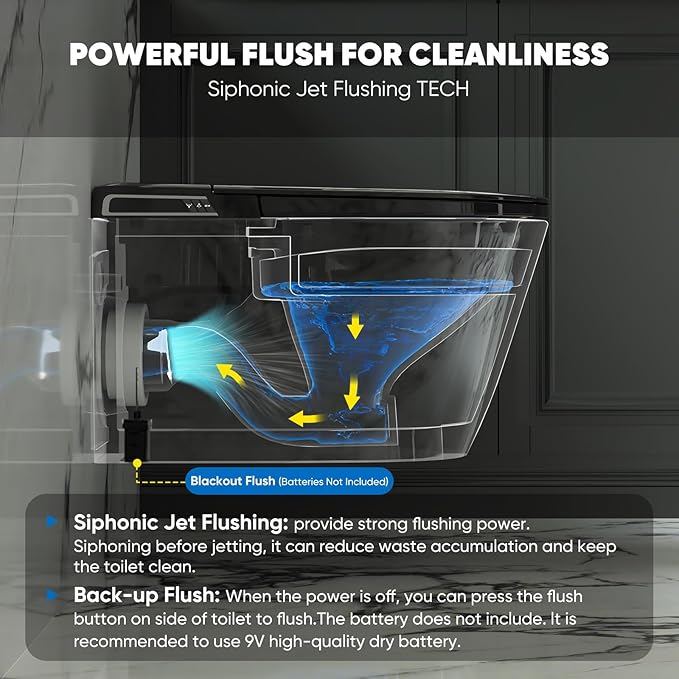 Black Basic Smart Function Wall Hung Toilet Combo, Built-In Water Tank, Heated Seat,Auto Flush,Foot Sensor Flush,Nightlight, with In-Wall Carrier (No Need to buy an Additional Water Tank)