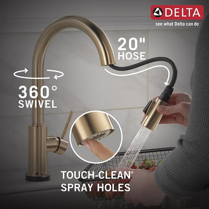 Delta Faucet Trinsic Gold Kitchen Faucet Touch, Touch Kitchen Faucets with Pull Down Sprayer, Kitchen Sink Faucet, Faucet for Kitchen Sink, Touch2O Technology, Champagne Bronze 9159T-CZ-DST